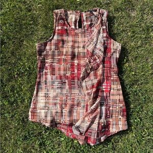 White House Black Market Sz Sm Multicolor Candice Cascade Asymmetrical Tunic Top